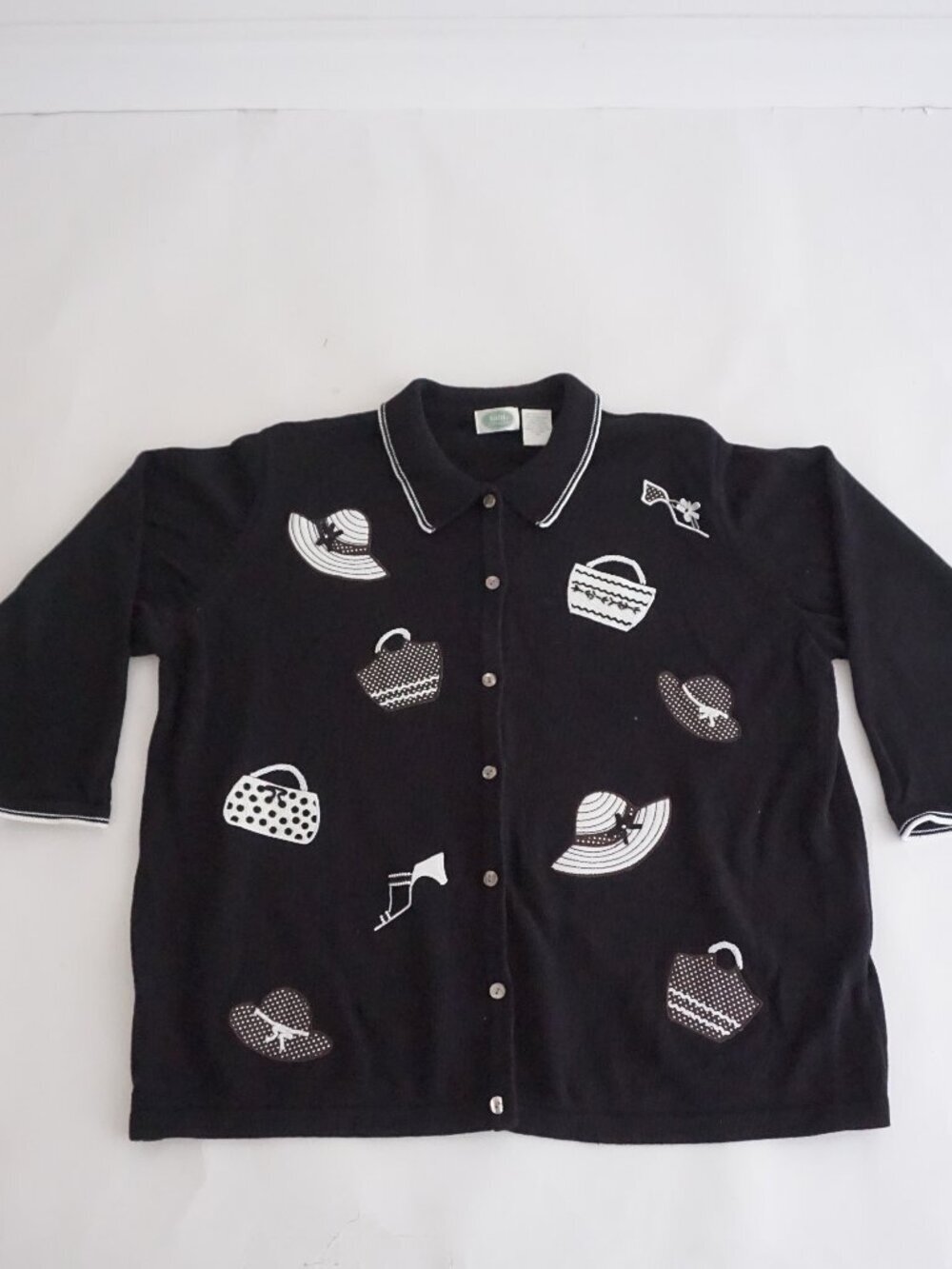 Vintage Tabi Black White Hats Handbag Martini Embroidered Cotton Cardigan 4X
